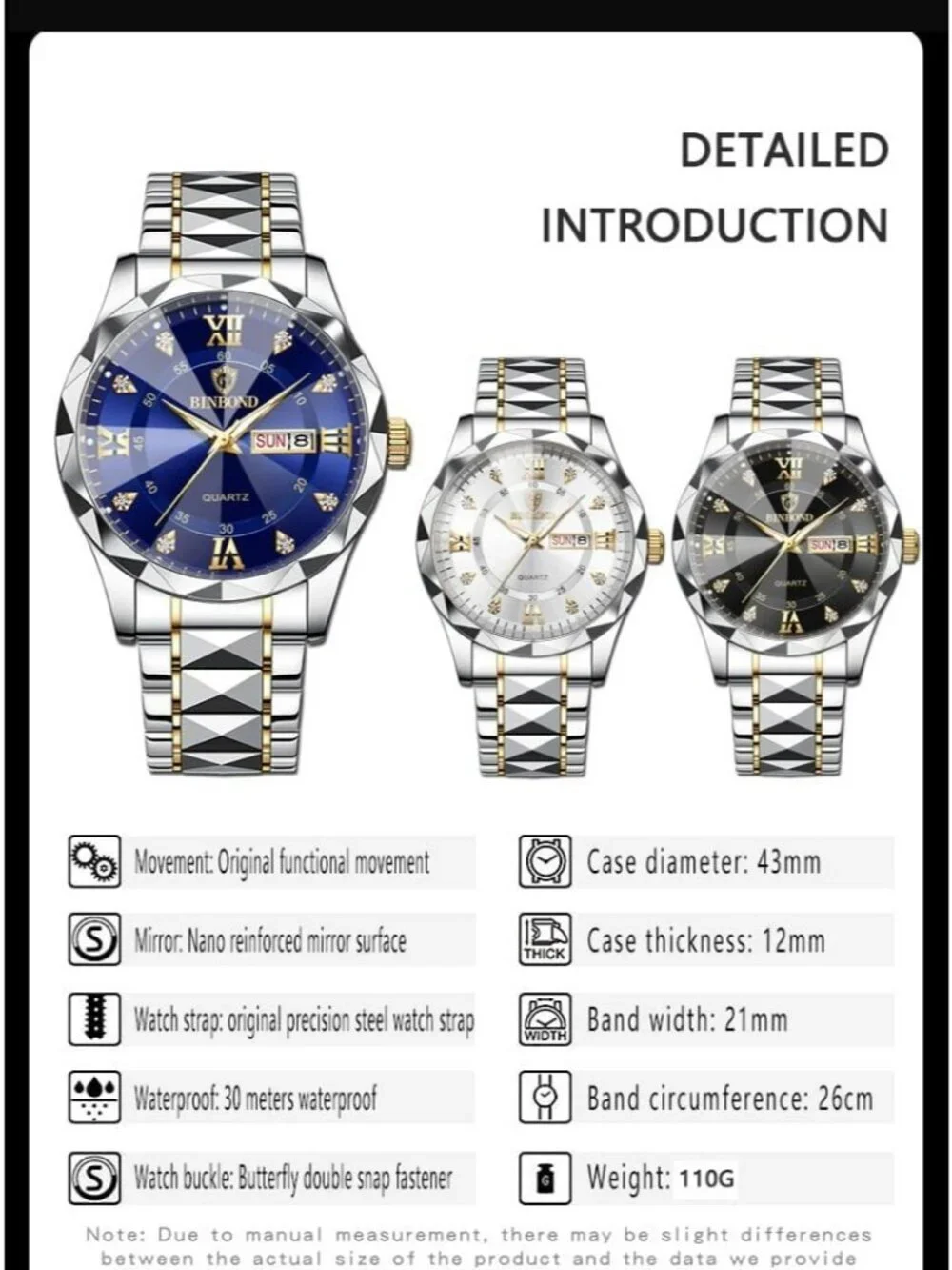 Unisex All Black Analog Stainless Steel Roman Numeral Diamond Waterproof Watch